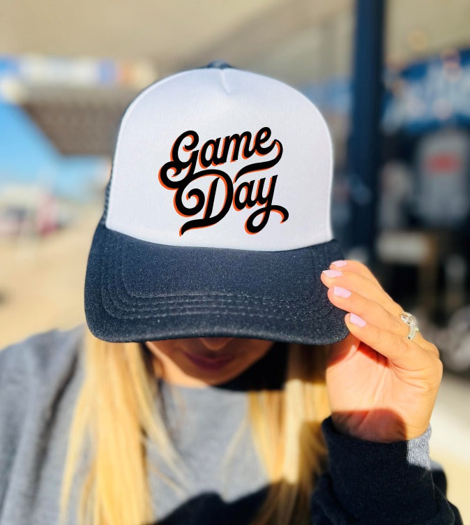 *DTF* Game Day Cursive Trucker Hats