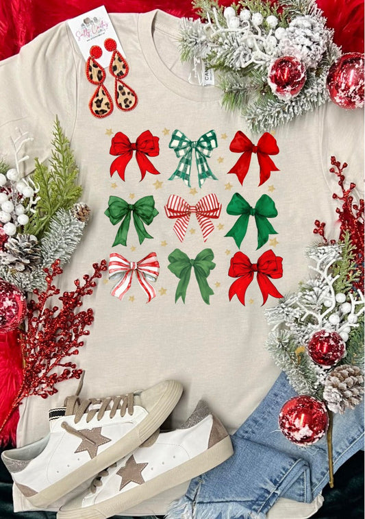 Coquette Christmas Bows Tan tee