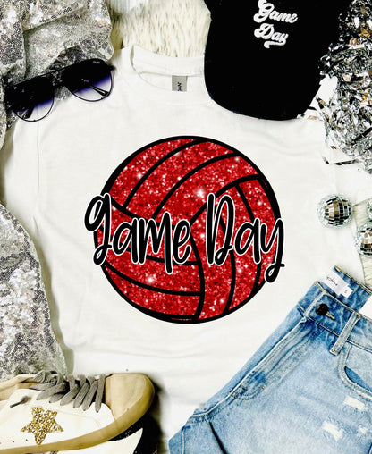 Glitter Volleyball Game Day White Tee