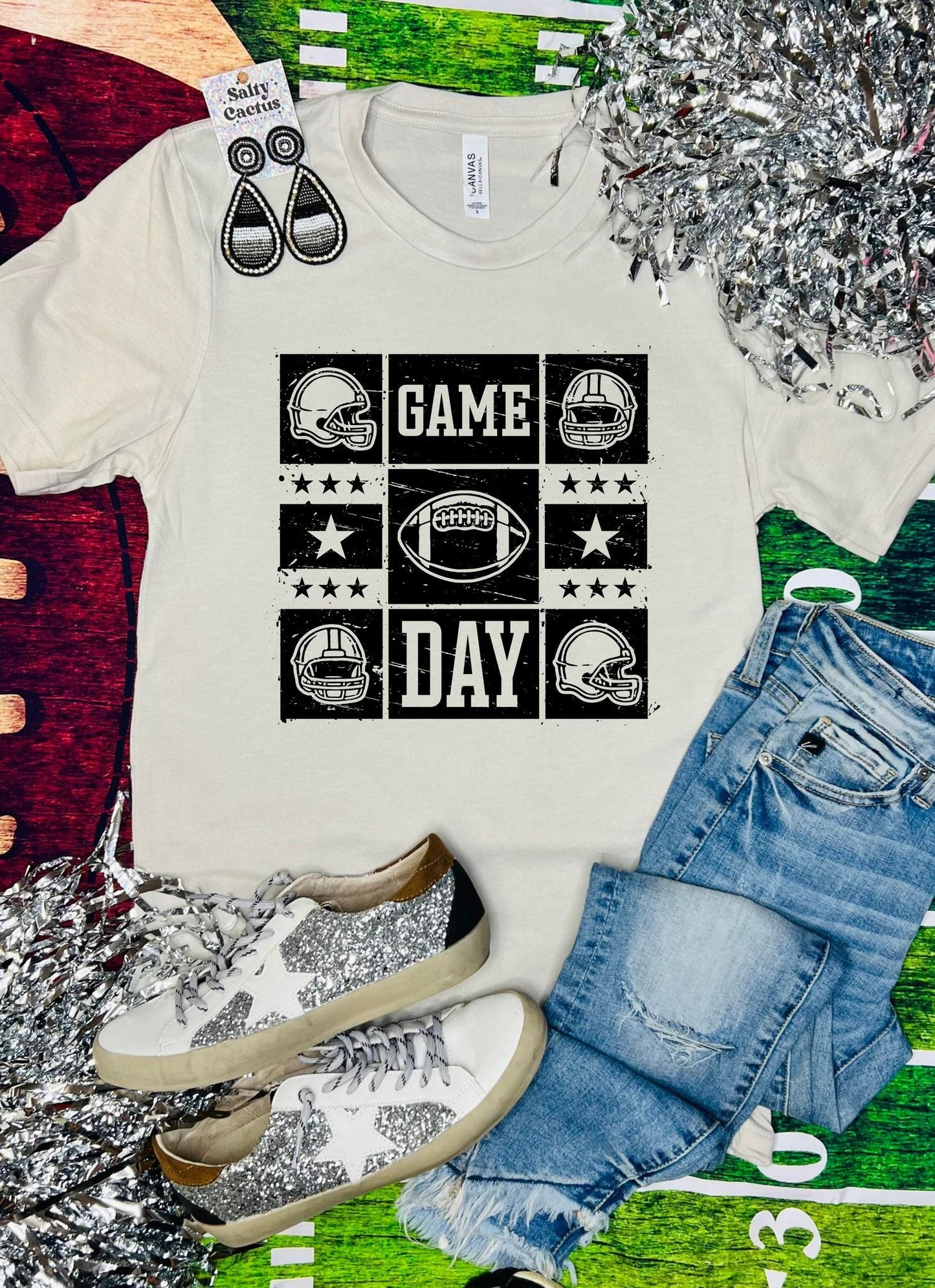 Game Day Squares Tan Tee