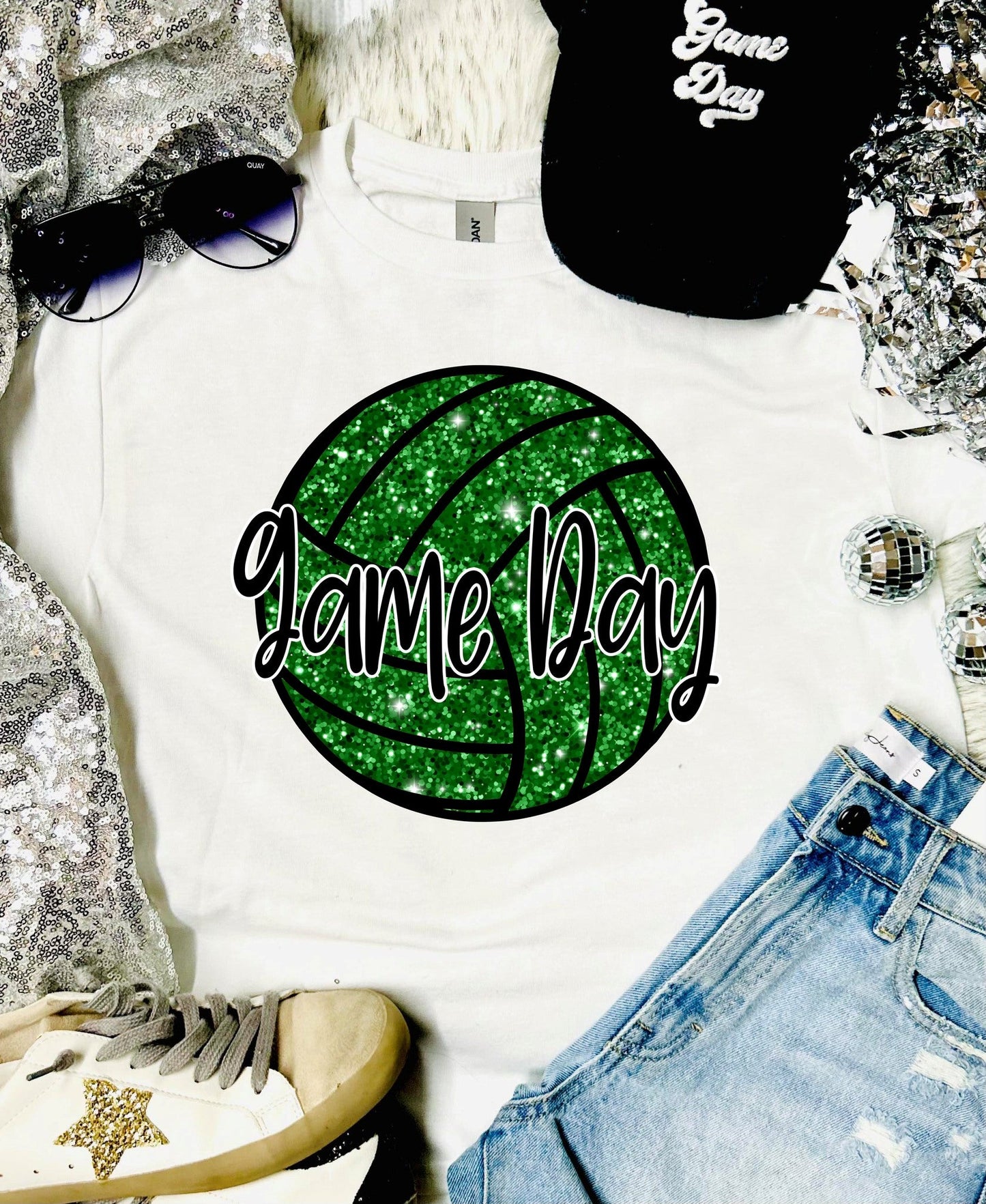 Glitter Volleyball Game Day White Tee