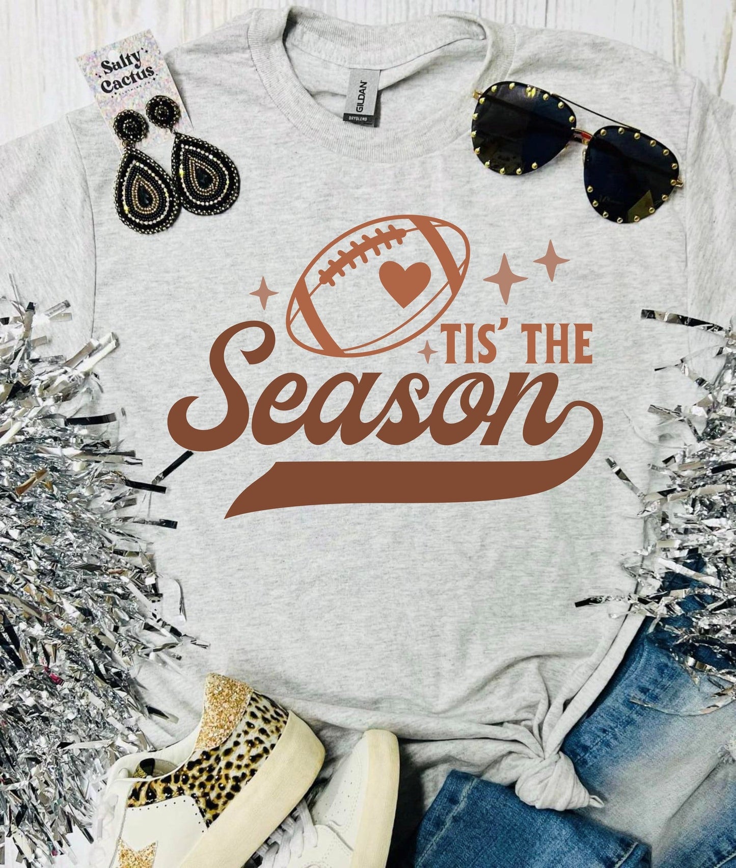 Football Tis The Season Ash Grey Tee