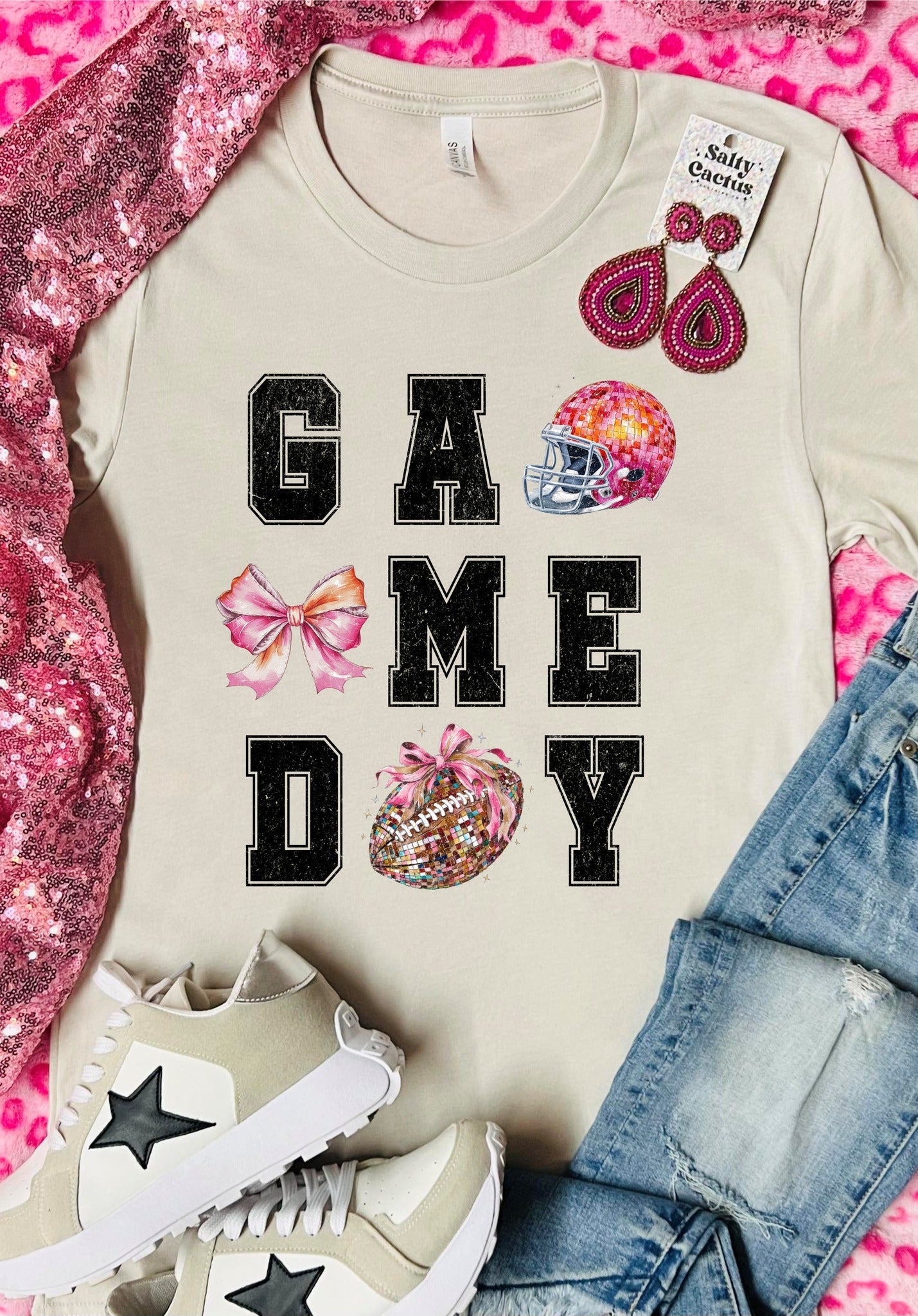 Game Glitter Football Tan Tee