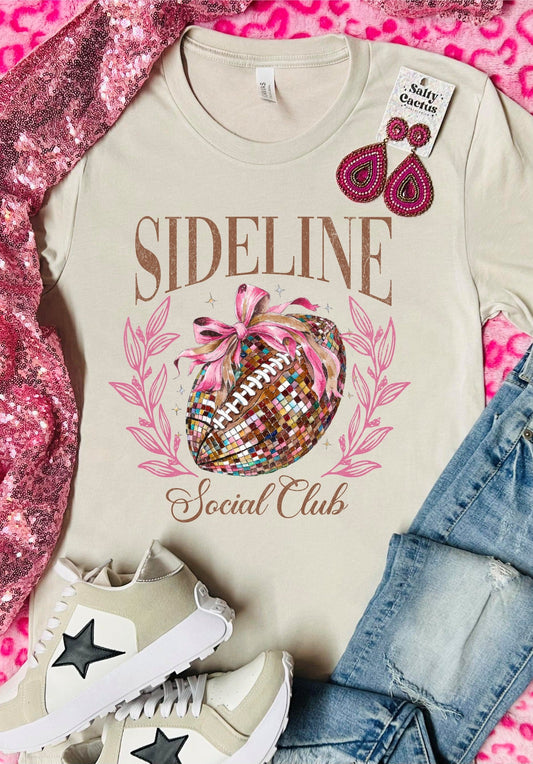 Sideline Social Club Glitter Football Tan Tee