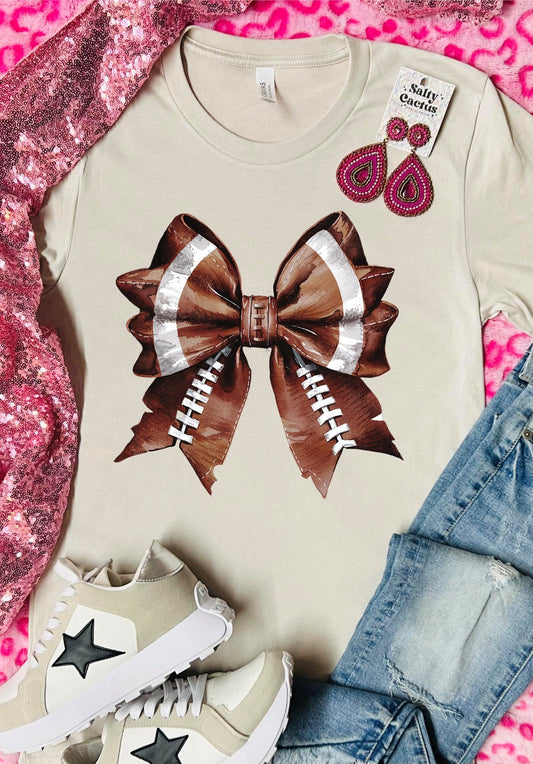 Football Retro Bow Tan Tee