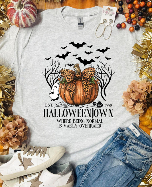 Halloweentown Leopard Pumpkin Ash Grey Tee