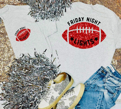 Friday Night Lights Football Glitter Design on Ash Grey Tee