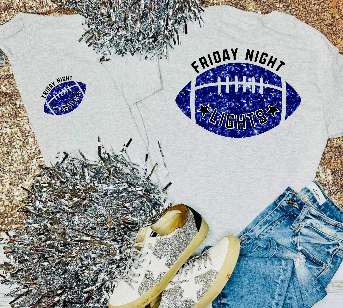 Friday Night Lights Football Glitter Design on Ash Grey Tee