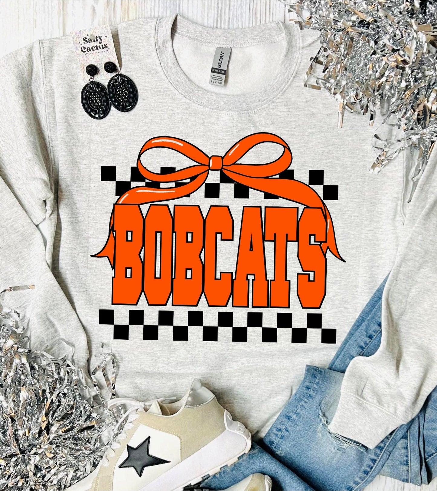 Checkered Bow Mascot Ash Grey Sweatshirt