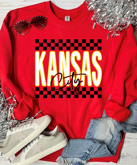 *DTF* Checkered Kansas Red Sweatshirt