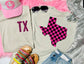 Pink and Black Checkered Print State Pocket Front and Big on Back Tan Tee