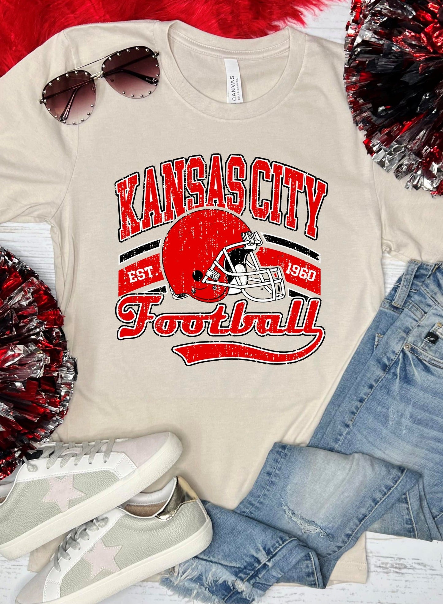 Kansas City Red Football Tan Tee