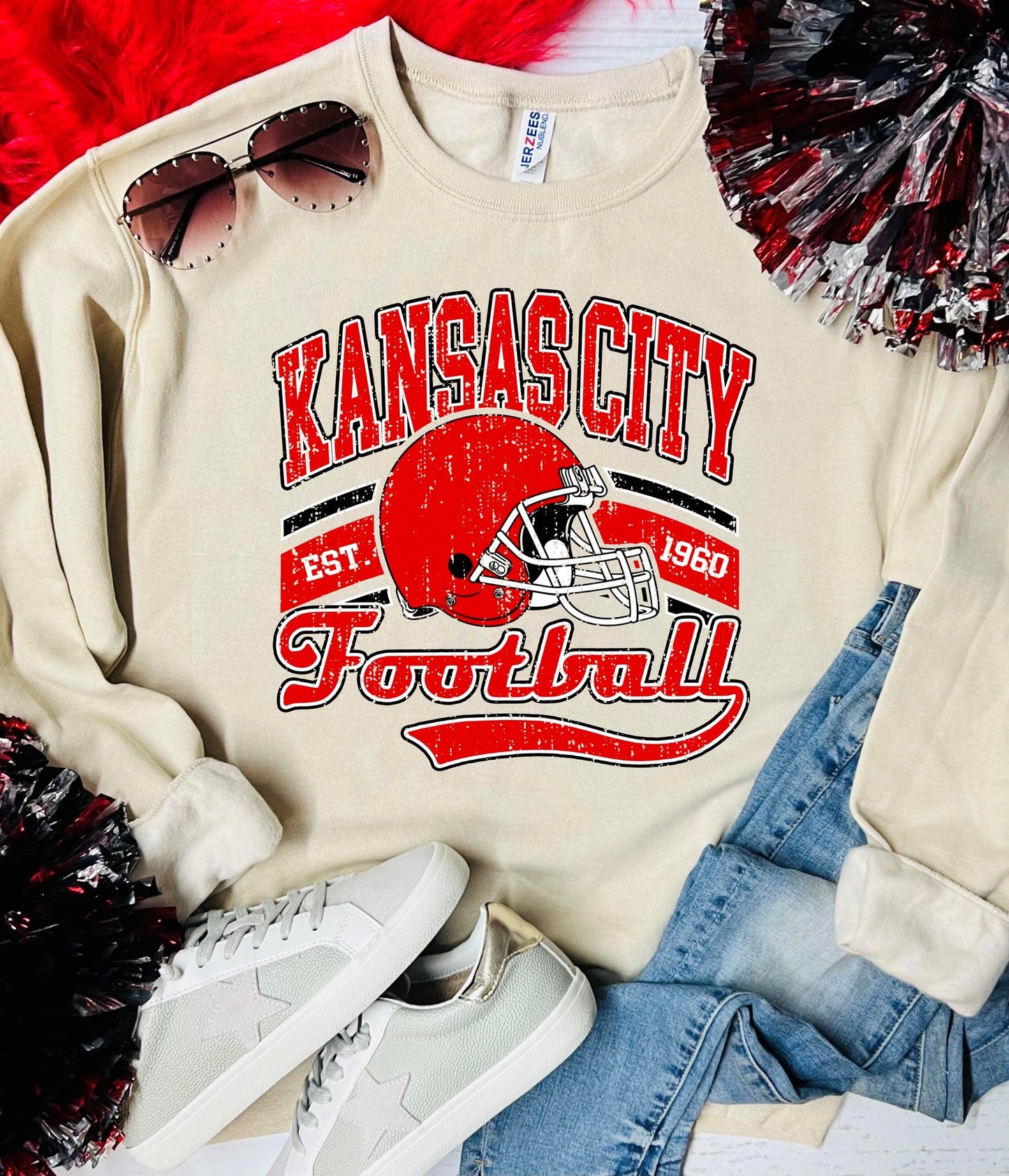 Kansas City Red Football Tan Sweatshirt