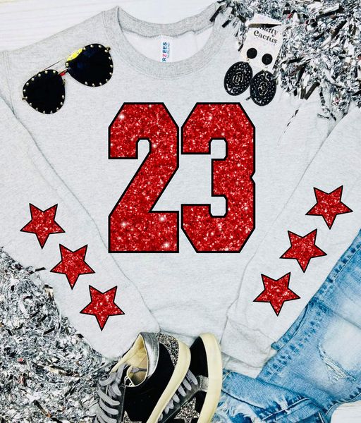 Custom Glitter Number With Star on Sleeves Ash Grey Sweatshirt