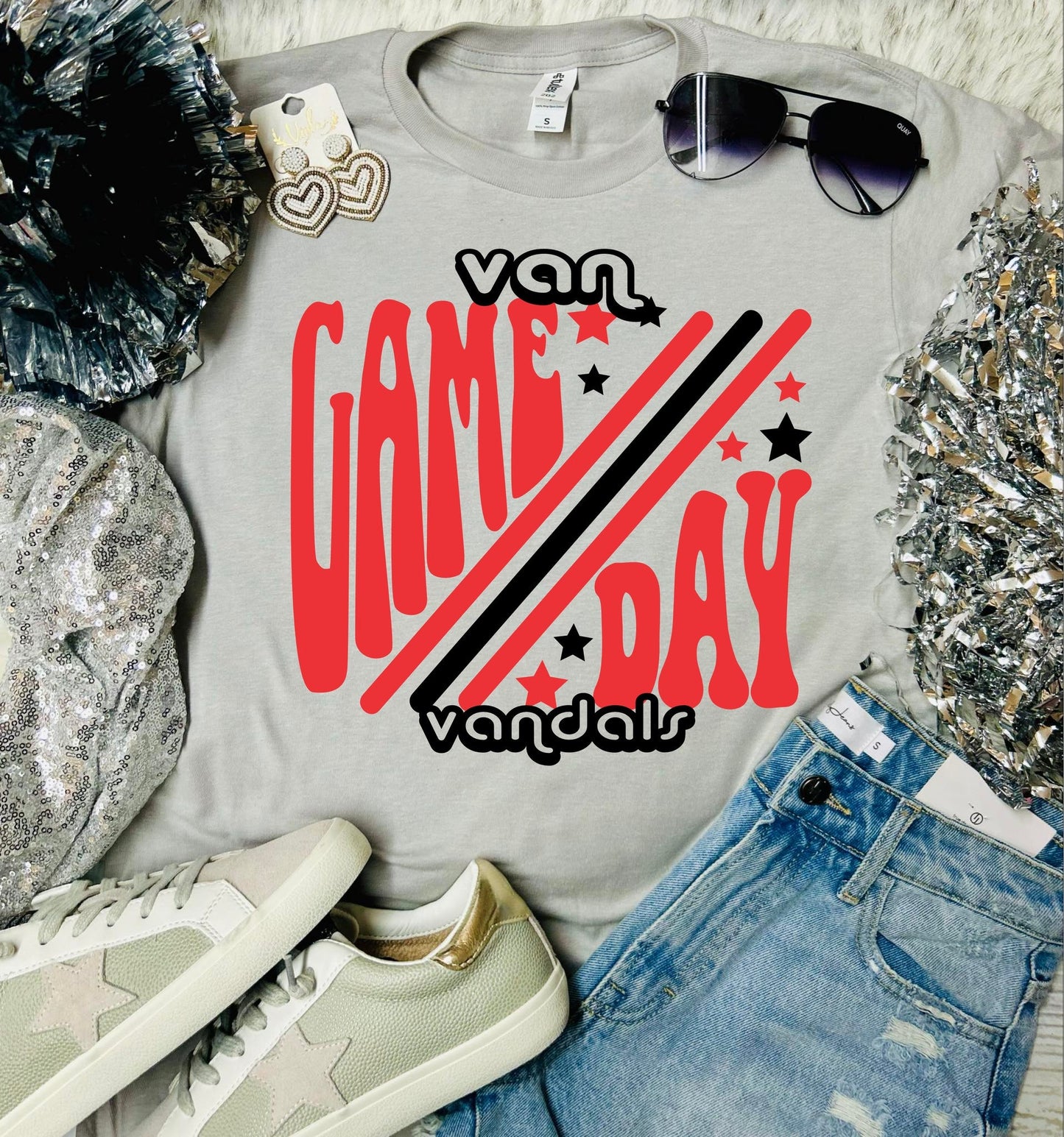 *DTF* Game Day Retro Mascot Silver Tultex Tee