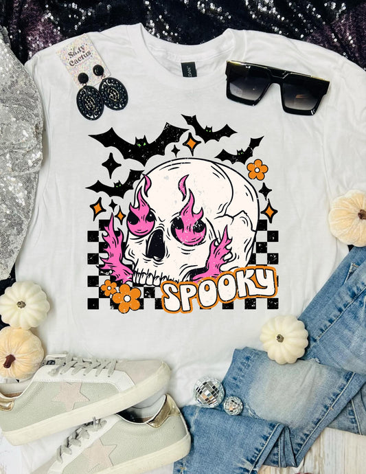 Checkered Spooky Neon Colors White Tee