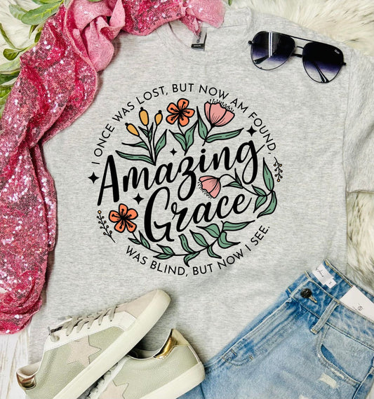 Floral Amazing Grace Ash Grey Tee