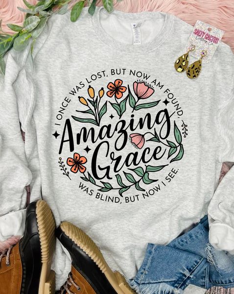 Floral Amazing Grace Ash Grey Sweatshirt