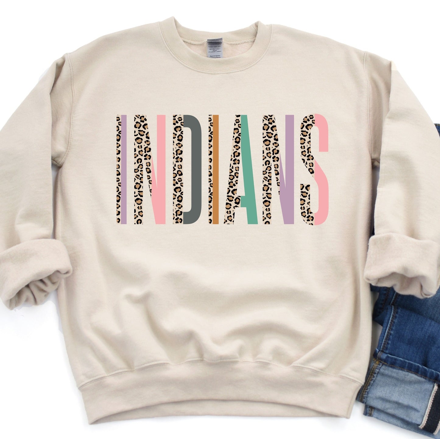 Leopard Colorful Colorblock Tan Sweatshirt