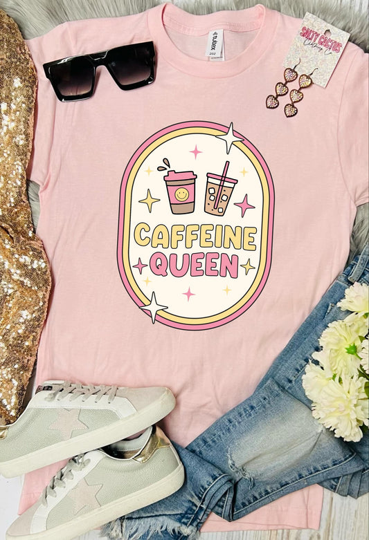 *DTF* Caffeine Queen Stars Baby Pink Tee