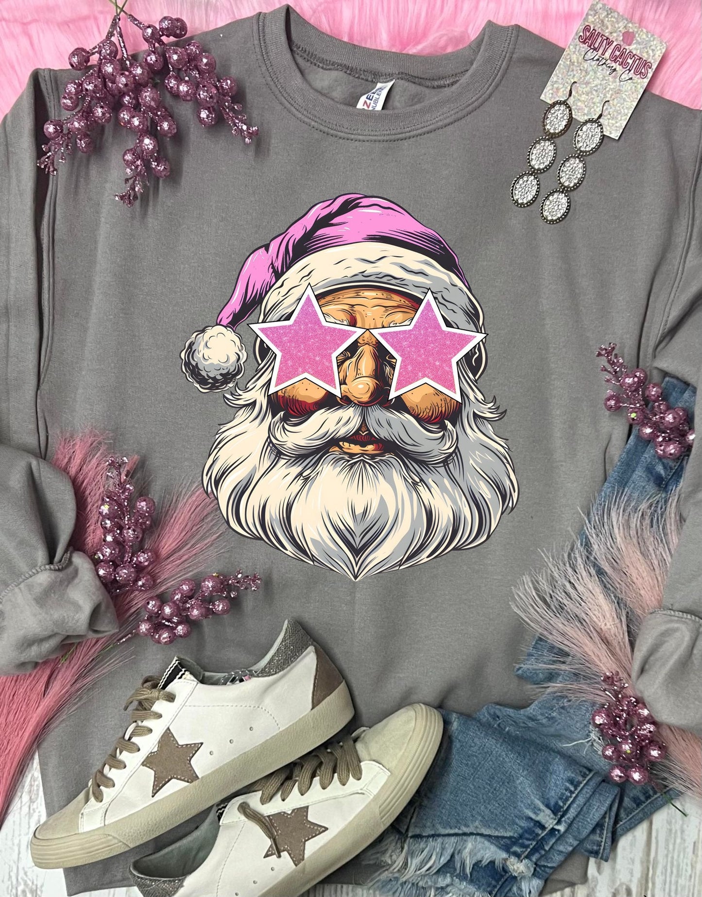 *DTF* Santa Star Eyes Rock Grey Sweatshirt