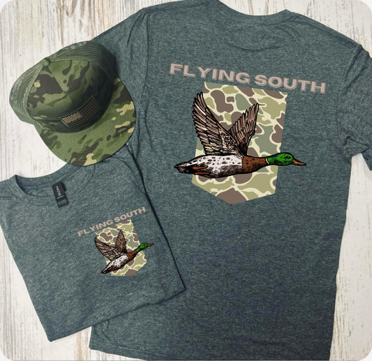 *DTF* Flying South Camo Badge Dark Grey Tee