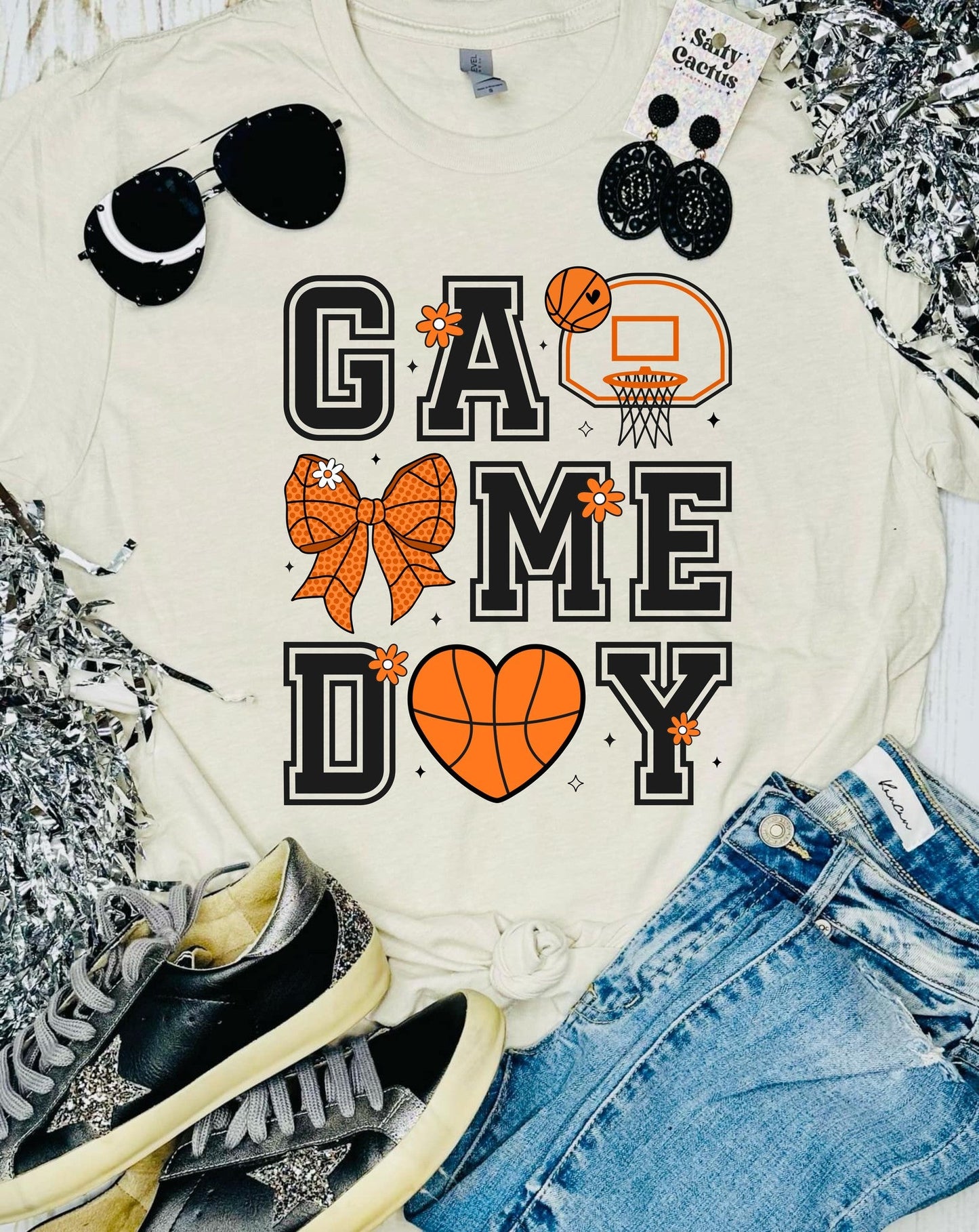 Basketball Game Day Cute Icons Tan tee