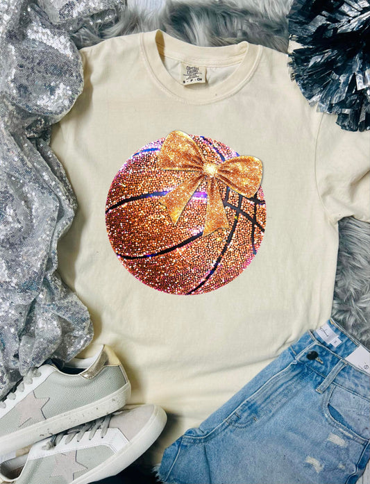 *DTF* Sequin Basketball Ivory Comfort Color