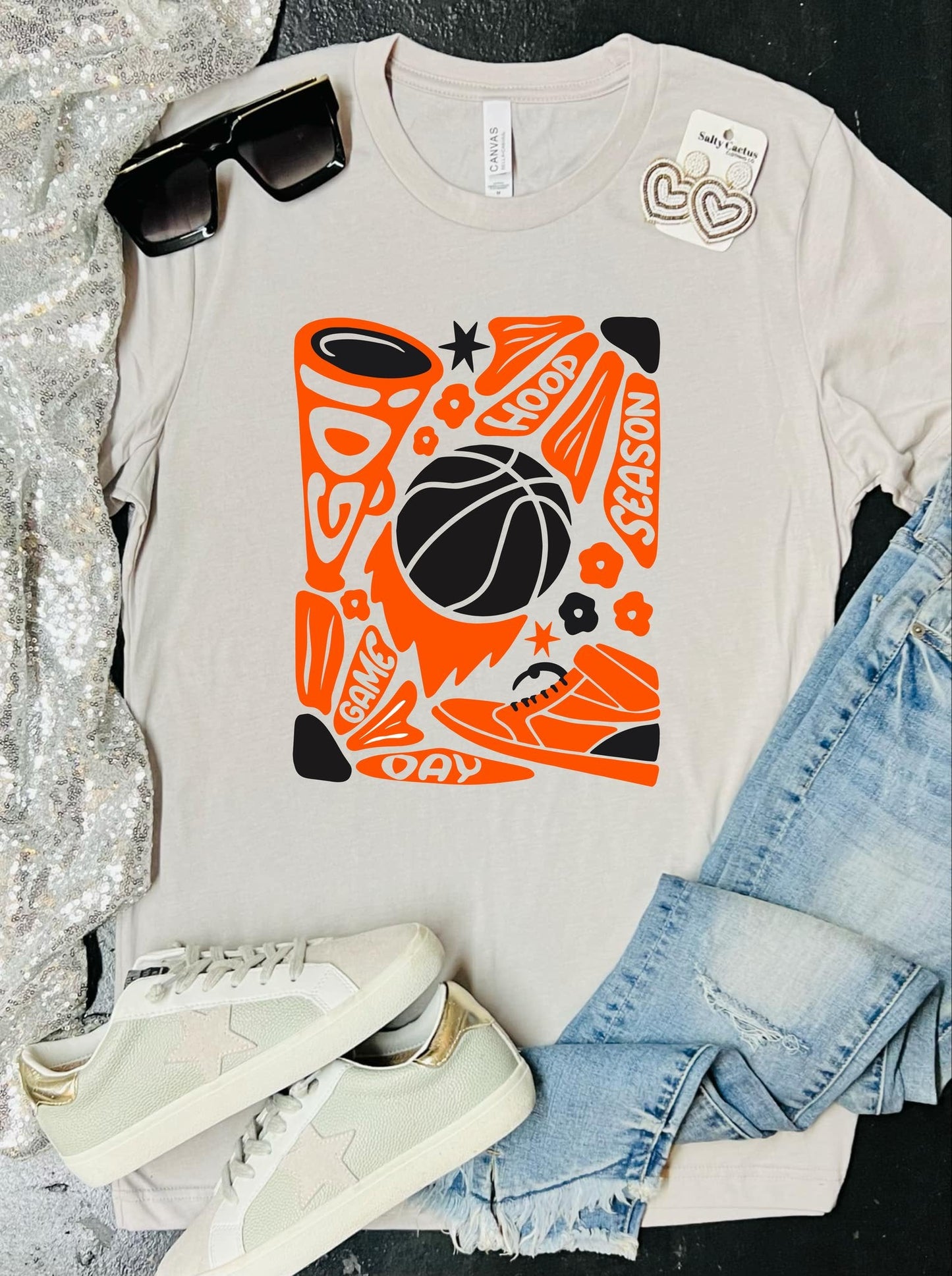 Basketball Retro Icons Stone Grey Tee