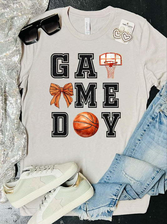 Glittery Basketball Icons Stone Grey Tee