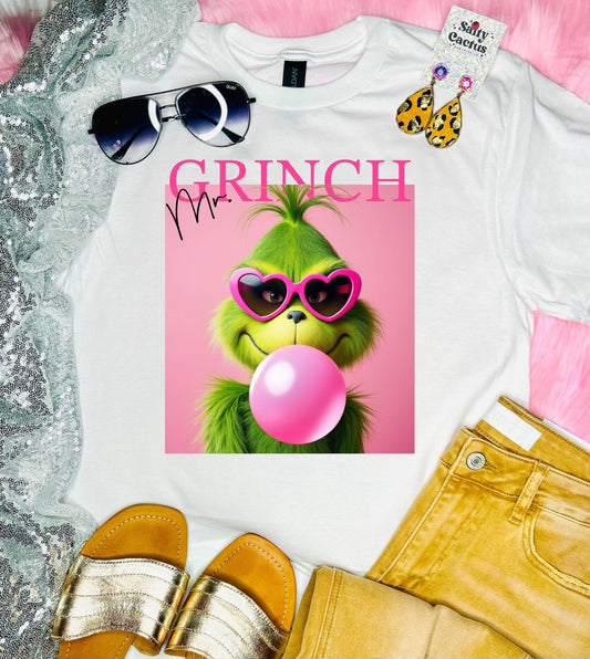 Mr Grinch Pink Bubble White Tee