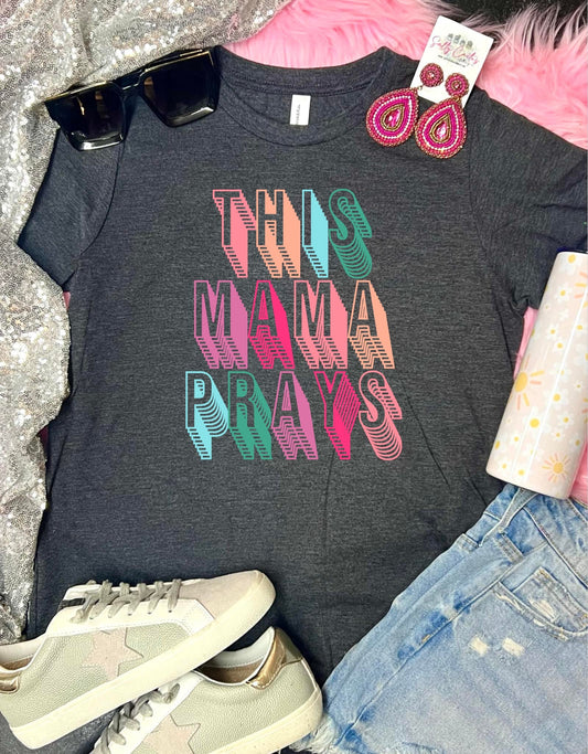 *DTF* Colorful Retro This Mama Prays Dark Grey Tee