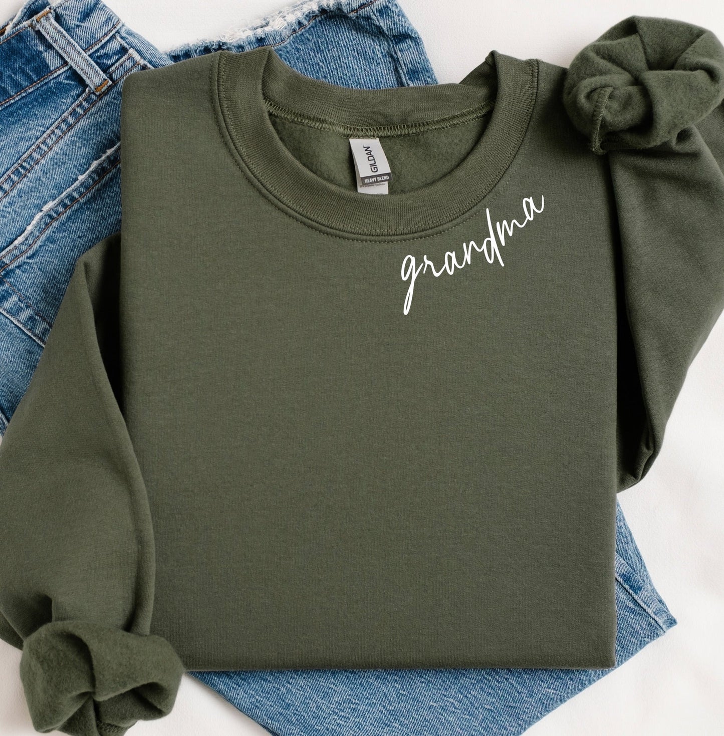 *DTF CUSTOM* Custom Neckline Military Green Sweatshirt