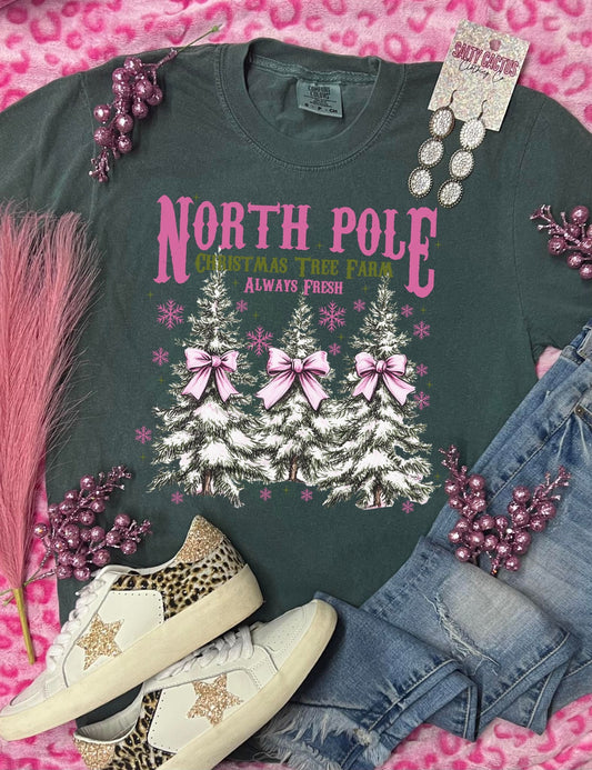 *DTF* North Pole Pink Trees Blue Spruce Comfort Color Tee