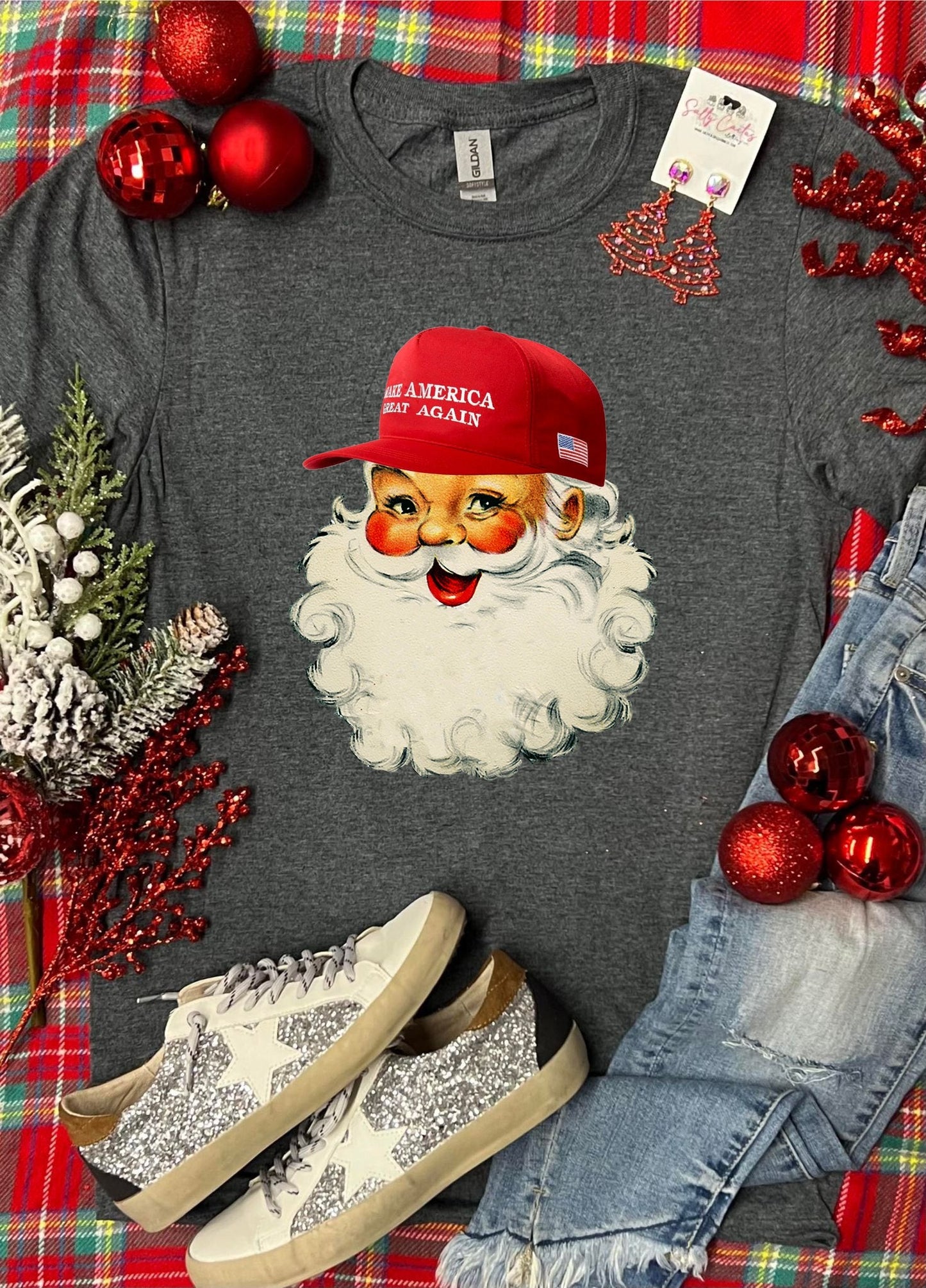 *DTF* Make America Great Again Santa Claus Dark Grey Tee