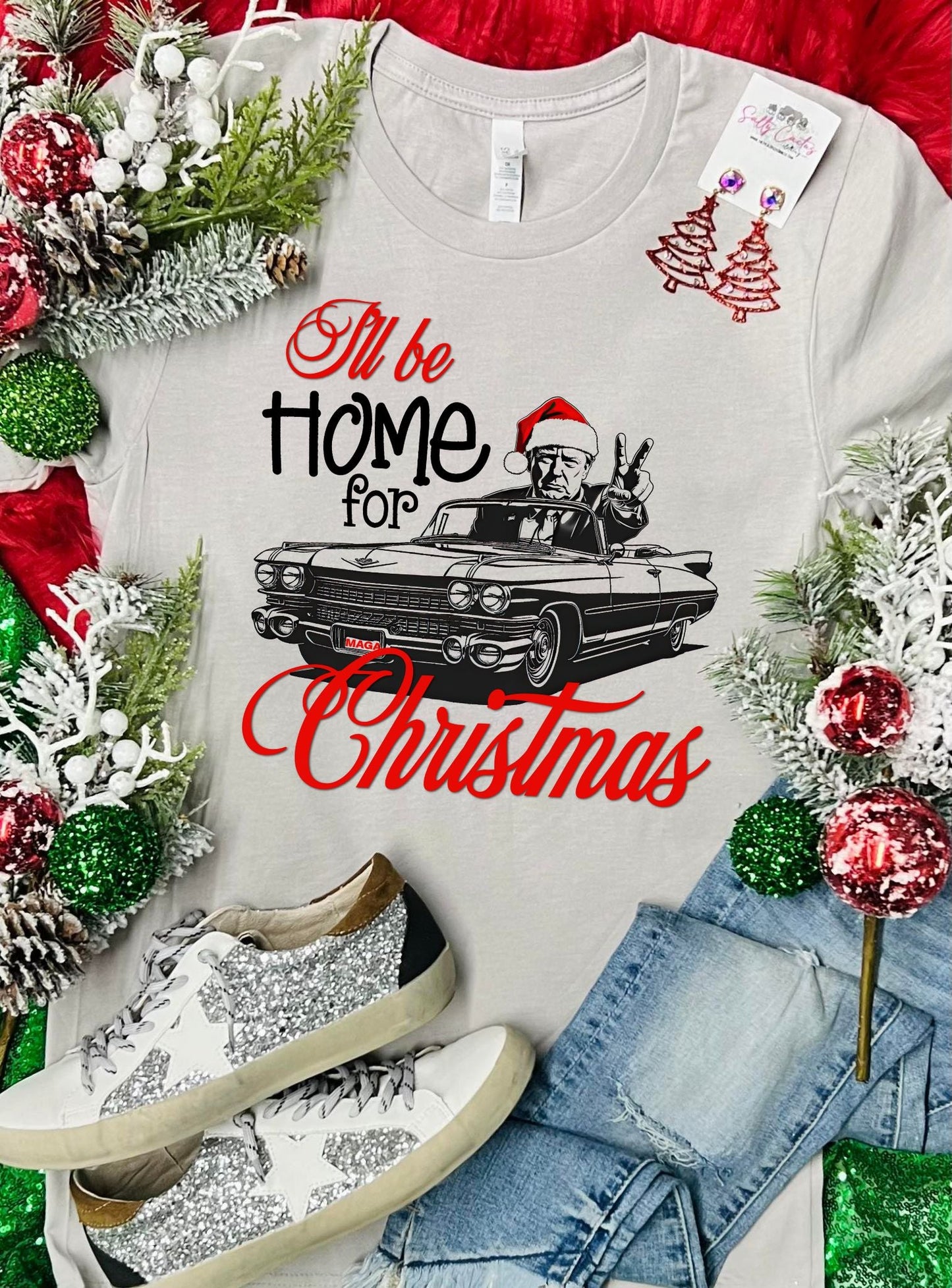 Car T I'll Be Home For Christmas Tan Tee