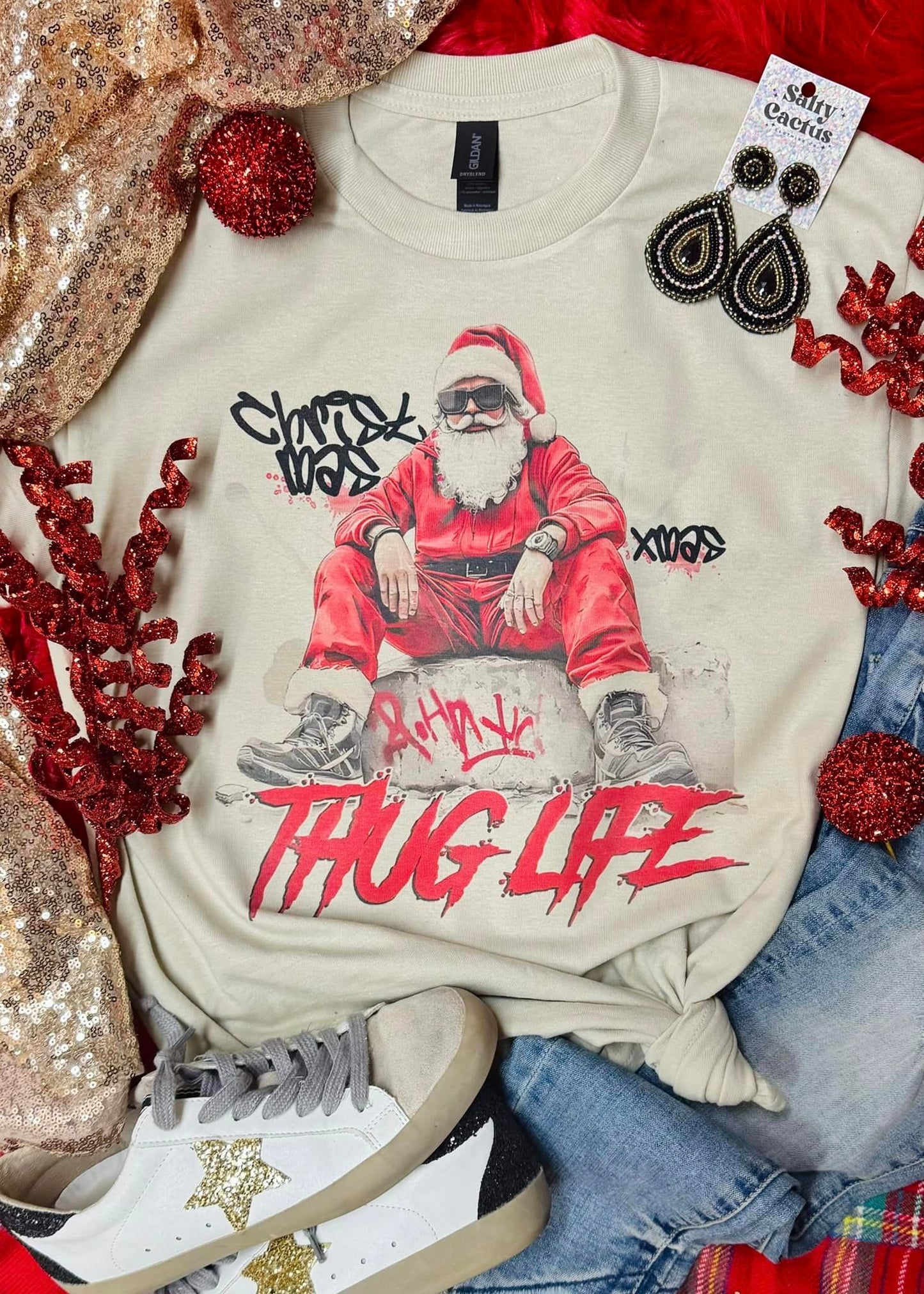 Thug Life Rough Santa Tan Gildan Tee