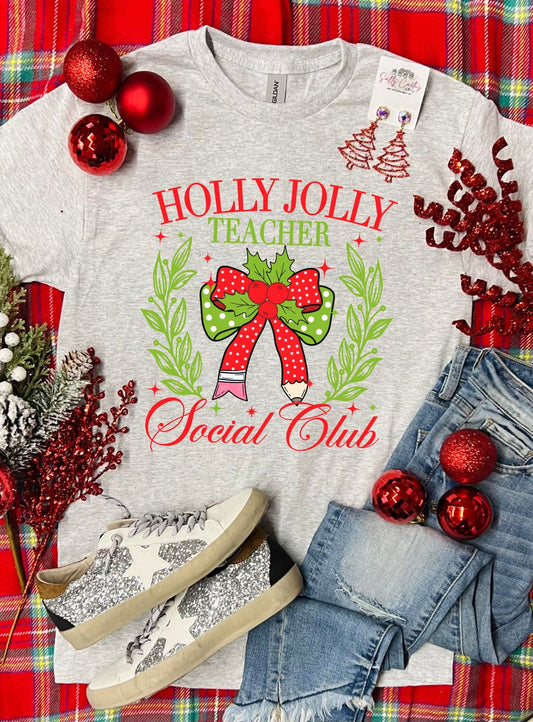 Holly Jolly Teacher Social Club Ash Grey Tee