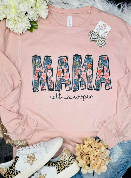 Name Navy Floral Peach Long Sleeve Tee