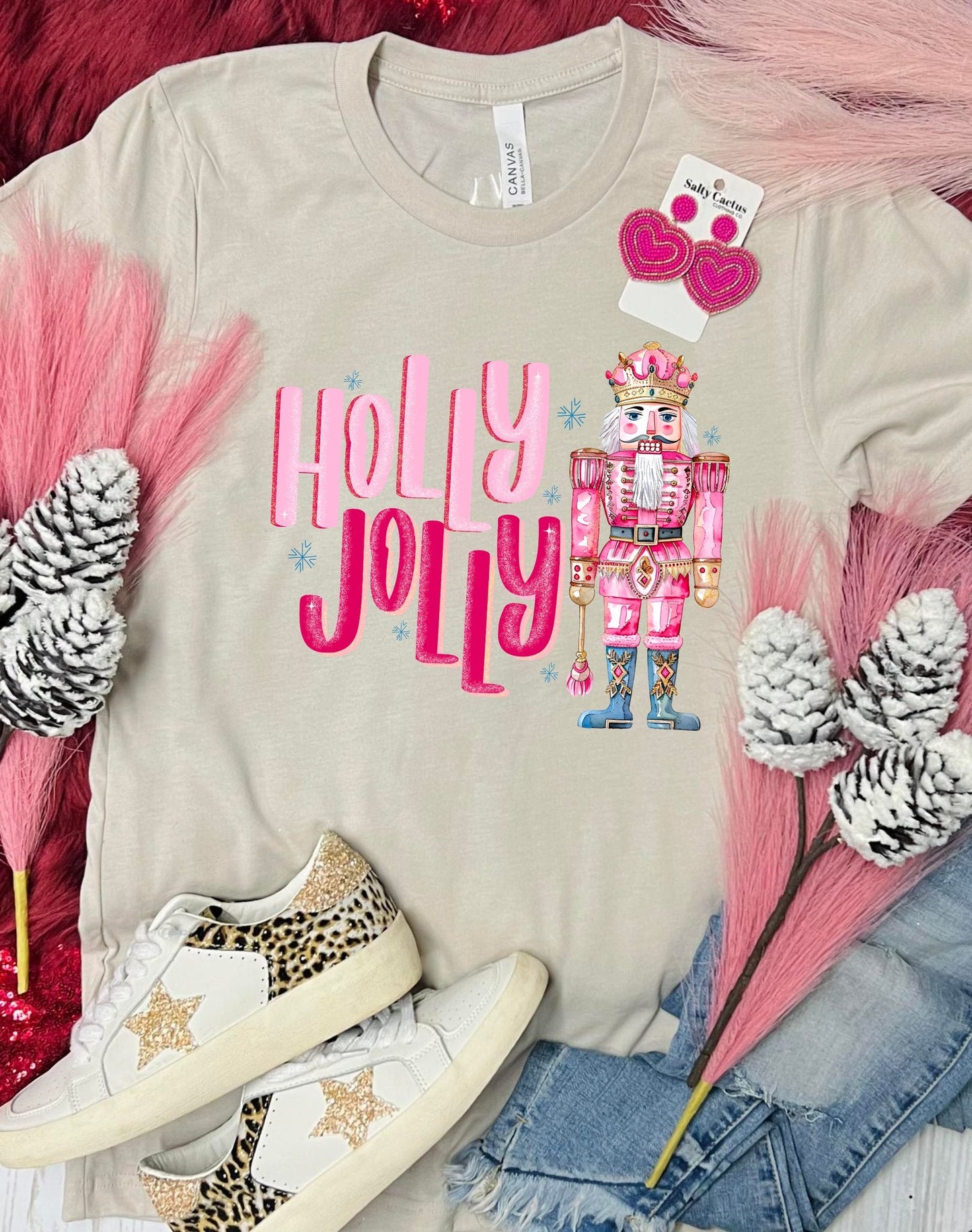 Holly Jolly Pink Nutcracker Tan Tee