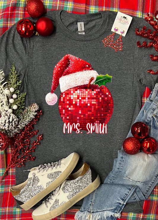 *DTF CUSTOM* Sequin Christmas Apple Dark Grey Tee