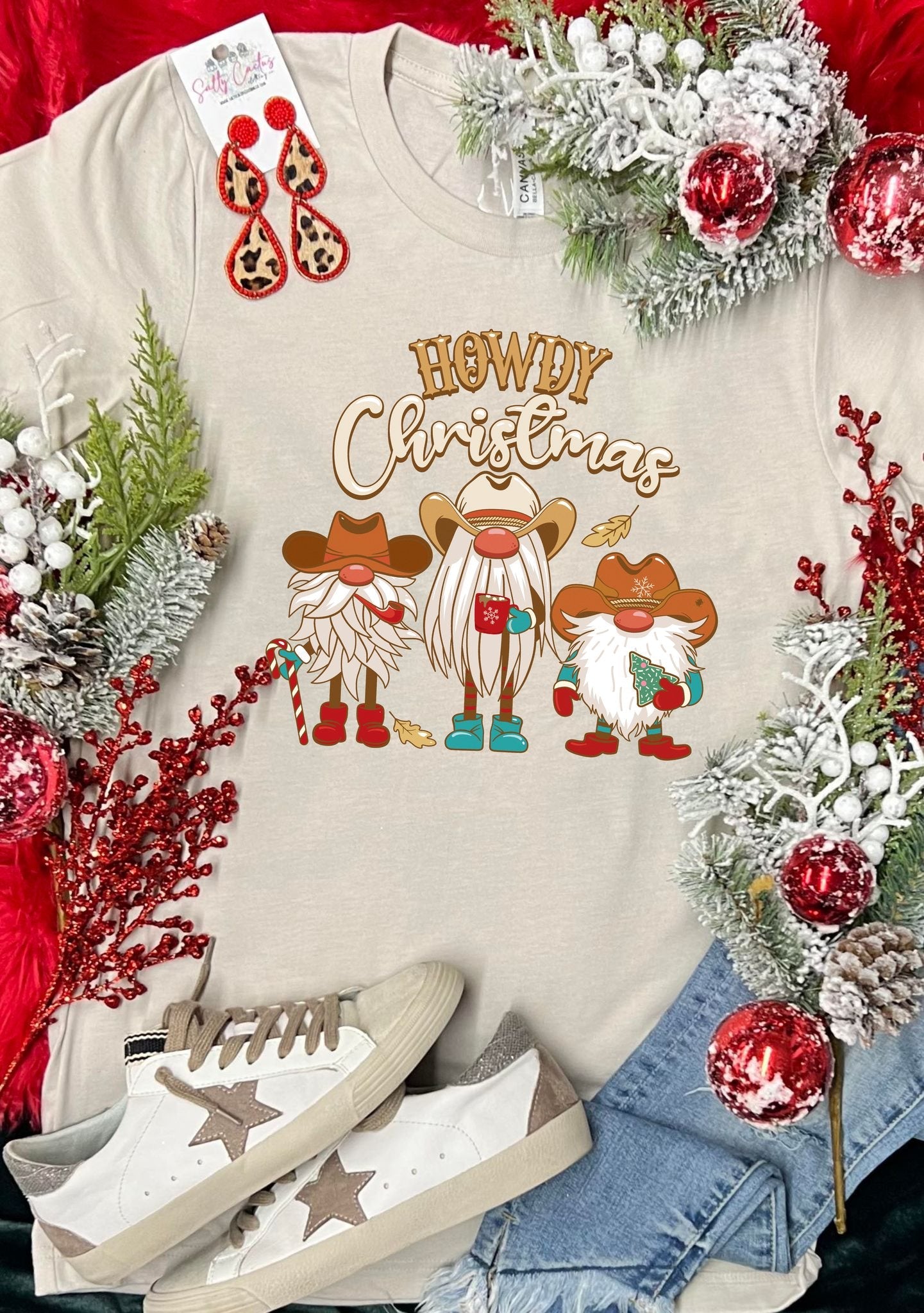 Howdy Christmas Gnomes Tan Tee