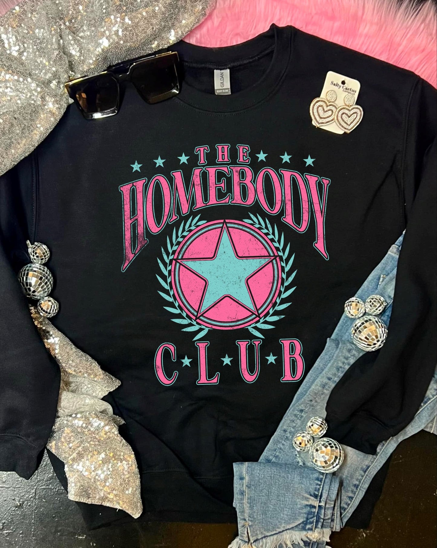 *DTF* The Homebody Club Star Black Sweatshirt