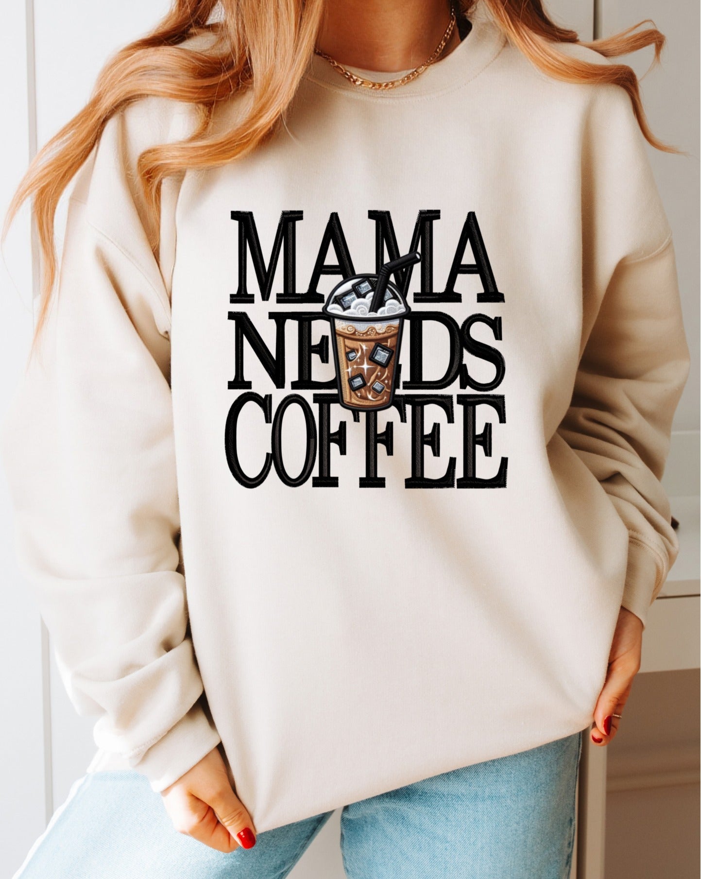 *DTF* Mama Needs Coffee Gemstone Tan Sweatshirt