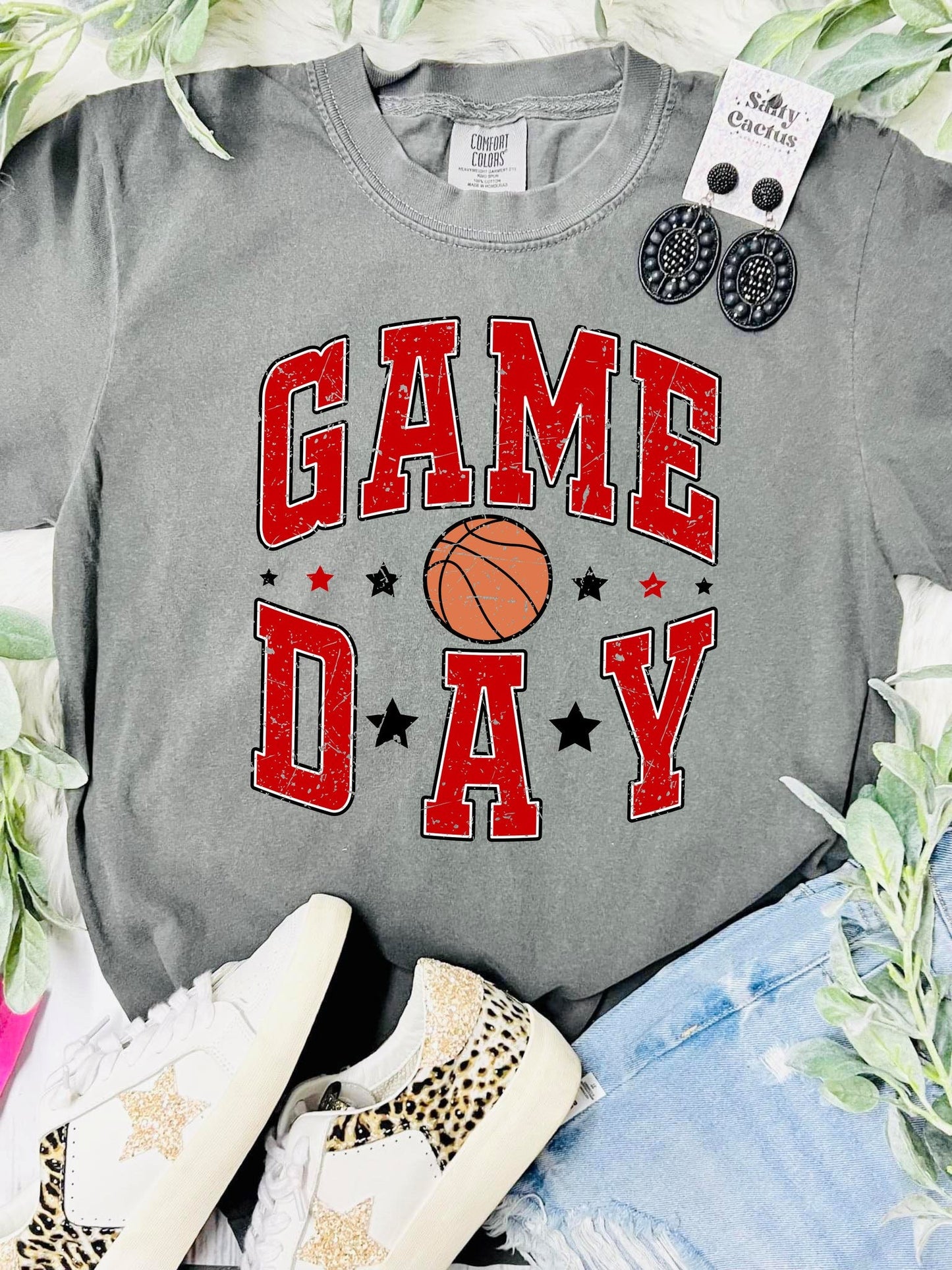 *DTF* Game Day Basketball Colored Stars Grey Comfort Colors