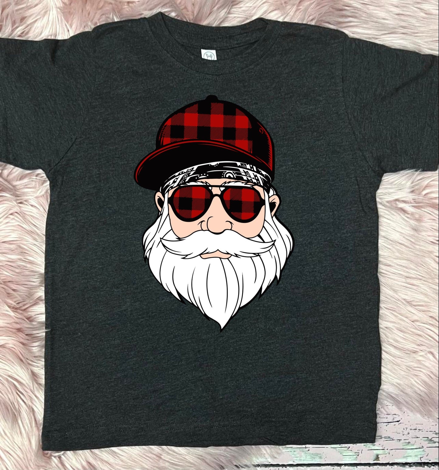 *DTF* Santa Plaid Trucker Hat Dark Grey Tee