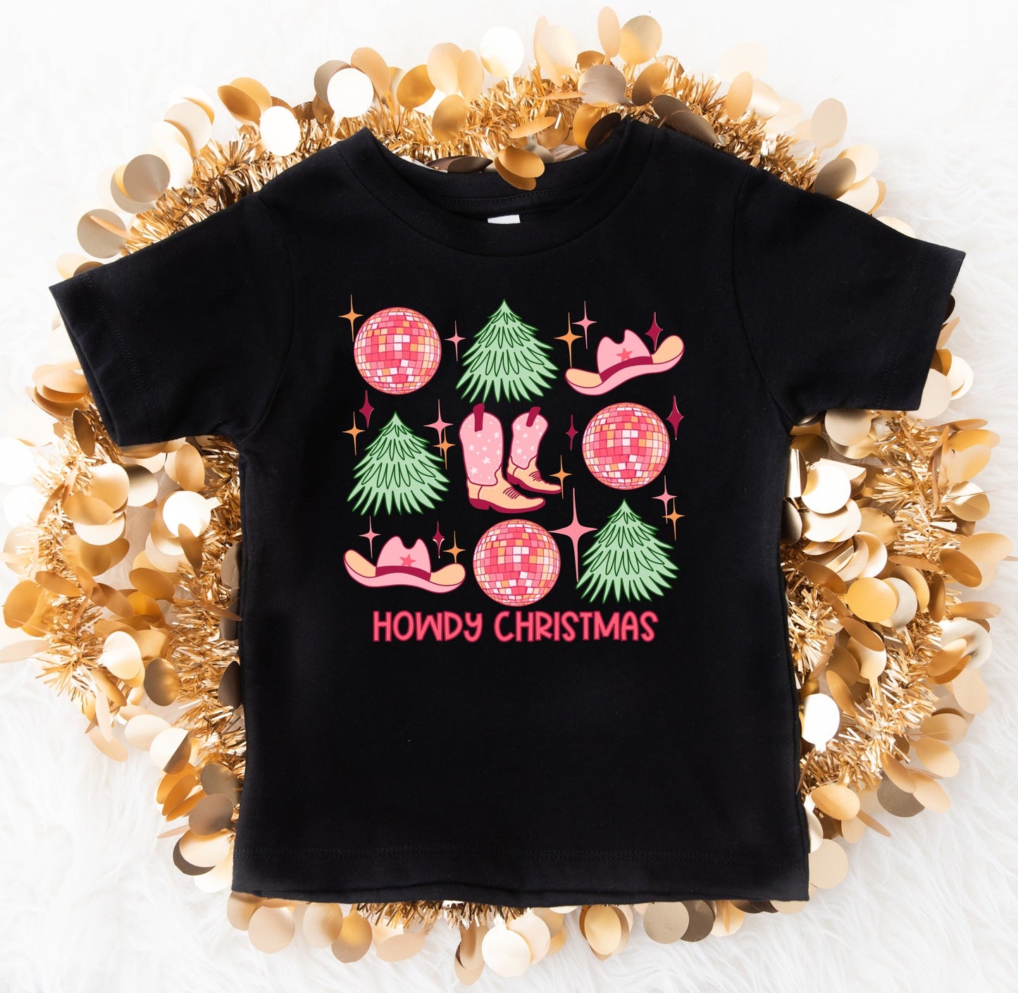 *DTF* Howdy Christmas Disco Balls Black Tee