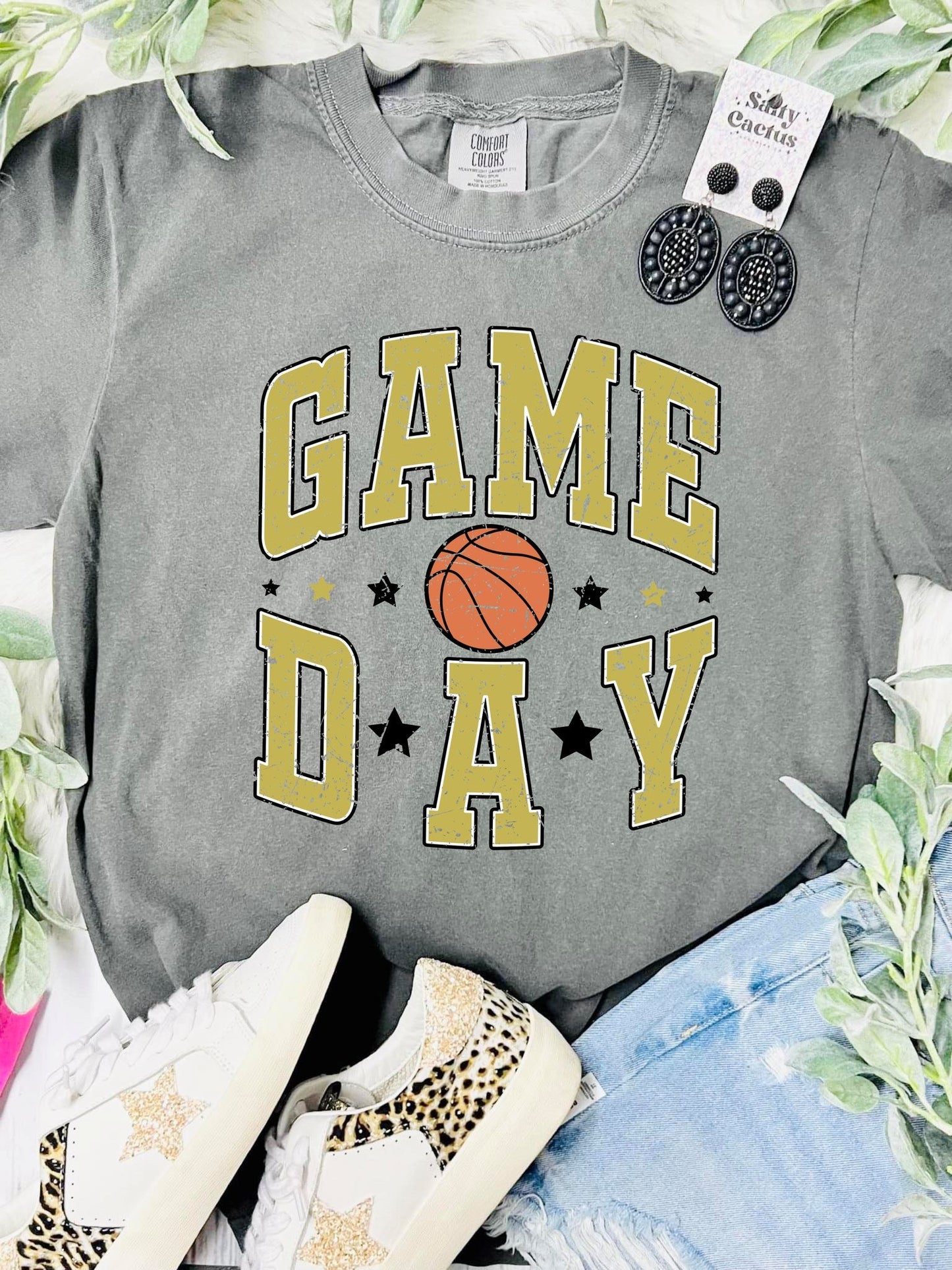 *DTF* Game Day Basketball Colored Stars Grey Comfort Colors