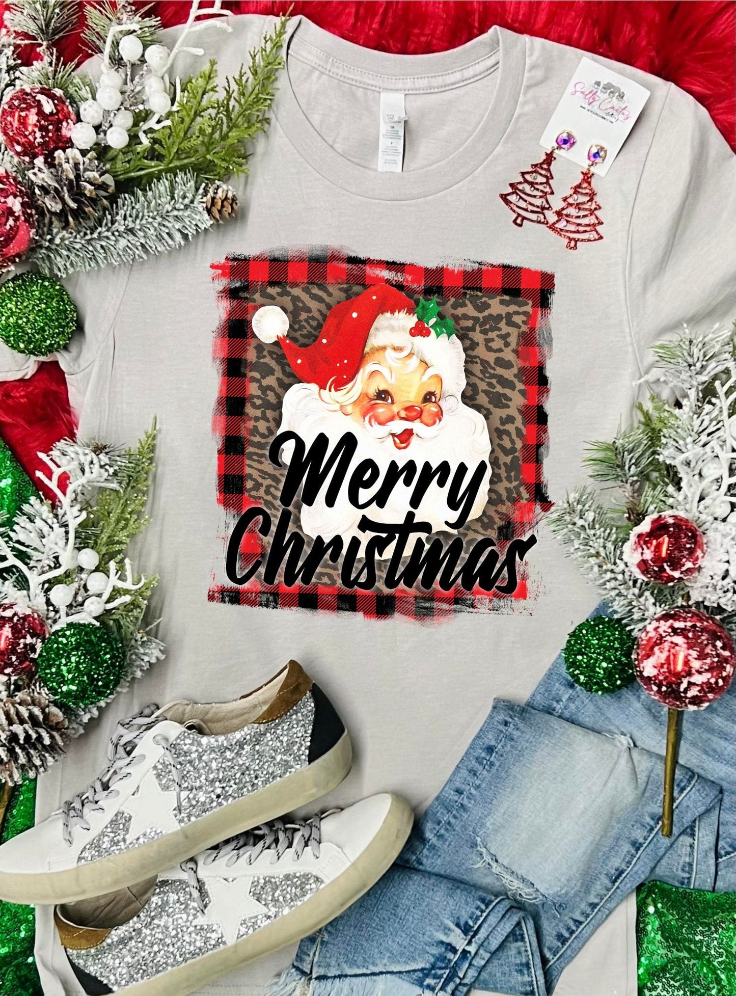 Merry Christmas Santa Leopard Tan Tee