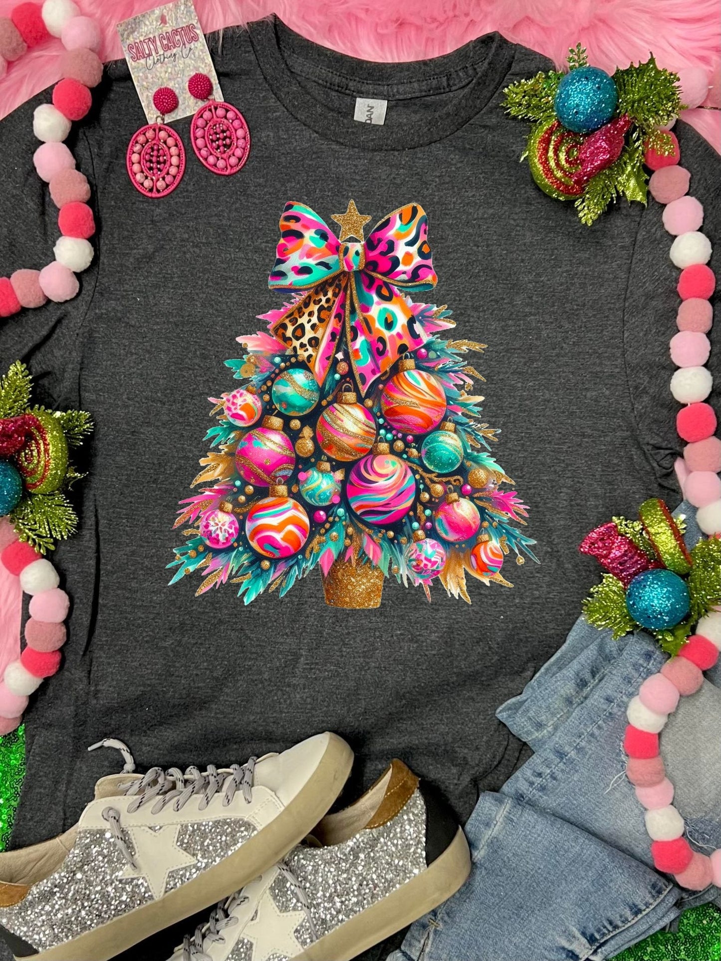 *DTF* Funky Christmas Tree Dark Grey Tee